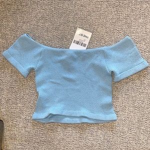 FOREVER 21 blue off the shoulder top ONE SIZE NWT